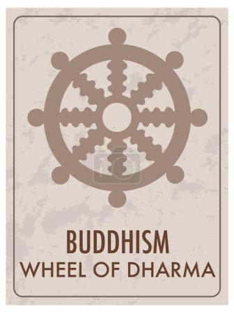 Illustration for An illustrated card featuring the Wheel of Dharma, a significant Buddhist symbol - Royalty Free Image