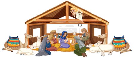 Ilustración de Ángel le dice a los pastores sobre el nacimiento de Jesús, trae regalos - Imagen libre de derechos