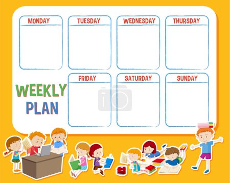 Illustration for Vector cartoon characters on a weekly plan from Monday to Friday - Royalty Free Image