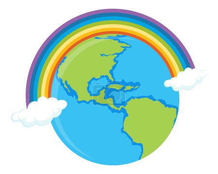 Téléchargez les illustrations : Une illustration colorée de la Terre avec un arc-en-ciel sur le dessus - en licence libre de droit