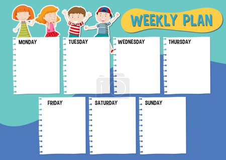 Illustration for Vector cartoon illustration of children characters with a to-do list - Royalty Free Image