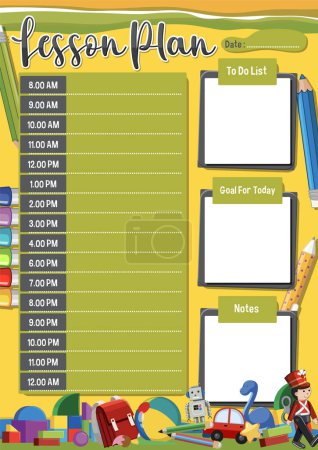 Illustration for Weekly lesson plan template with hourly schedule and background - Royalty Free Image