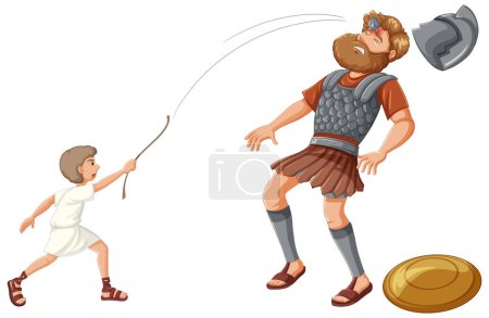 Illustration for David's victory over Goliath in a biblical showdown - Royalty Free Image