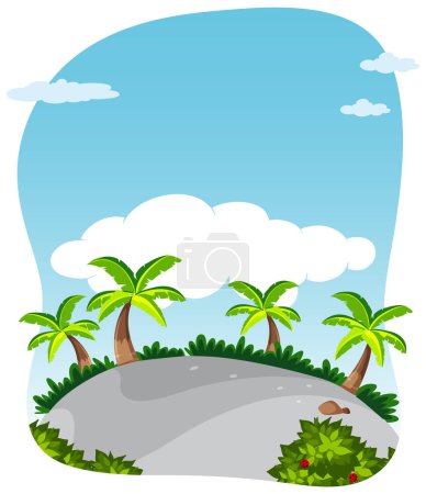 Illustration for A vibrant and whimsical vector illustration of a palm tree in an isolated park scene captured with a fisheye lens - Royalty Free Image