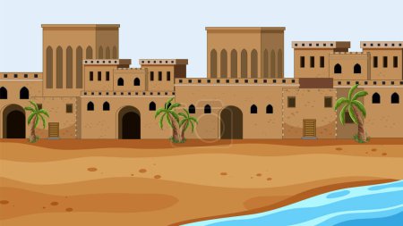 Illustration for Illustration of a village with houses in the Israeli desert - Royalty Free Image