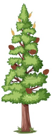 Illustration for A whimsical cartoon illustration featuring conifer plants and gymnosperms - Royalty Free Image
