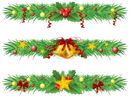Illustration for A festive set of holly Christmas plant ornaments for decoration - Royalty Free Image