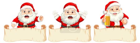 Ilustración de Alegre Santa Claus sosteniendo papel en blanco para banner - Imagen libre de derechos