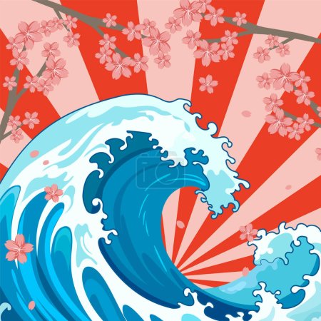 Illustration for A vibrant and dynamic Japanese-inspired illustration with a retro comic twist - Royalty Free Image