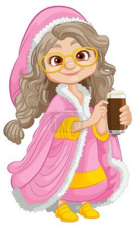 Ilustración de Elegante mujer de mediana edad con gafas y un abrigo de invierno con adornos de piel - Imagen libre de derechos