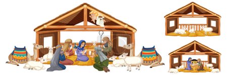 Téléchargez les illustrations : Illustration représentant l'histoire biblique de la naissance de Jésus par la Vierge Marie - en licence libre de droit