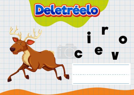 Illustration for An educational picture featuring a spelling worksheet for children in Spanish language with a deer theme - Royalty Free Image