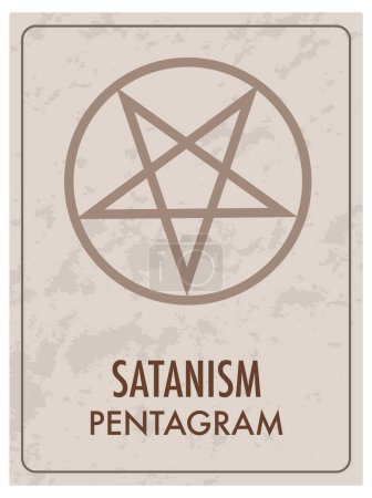 Illustration for A cartoon-style card featuring the inverted pentagram symbol associated with Satanism - Royalty Free Image