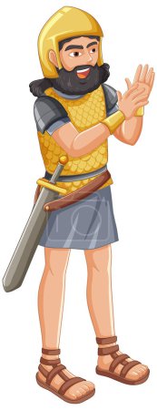 Illustration for Illustration of an ancient knight wielding a sword - Royalty Free Image