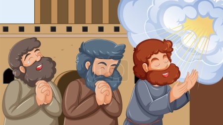 Illustration for Villagers showing reverence to God in a biblical tale - Royalty Free Image