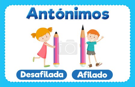 Illustration for An illustrated card in Spanish depicting the antonyms 'sharp' and 'blunt' for educational purposes - Royalty Free Image