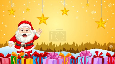 Illustration for A jolly Santa Claus with a joyful expression, amidst a plethora of beautifully wrapped gift boxes - Royalty Free Image