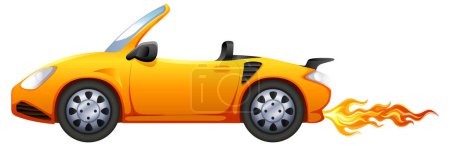 Illustration for A vibrant yellow convertible car with flames shooting from the back - Royalty Free Image