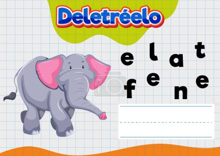 Illustration for Educational worksheet for children to practice spelling in Spanish - Royalty Free Image