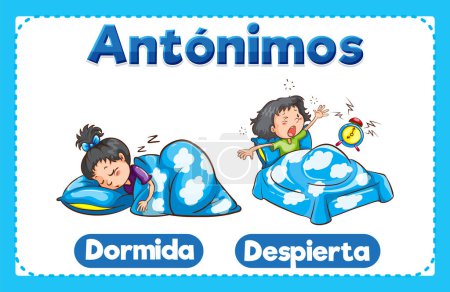 Illustration for Colorful vector illustration of antonyms in Spanish language - Royalty Free Image