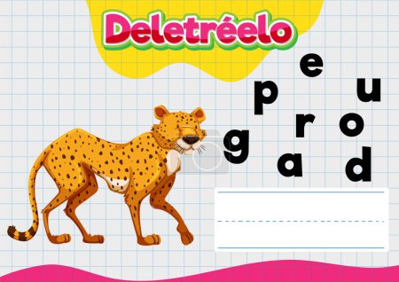Téléchargez les illustrations : Image éducative d'une feuille de calcul orthographique sur le thème du guépard en espagnol - en licence libre de droit