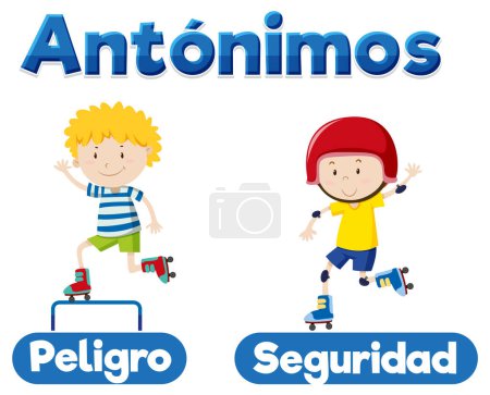 Illustration for Vector cartoon illustration of antonyms in Spanish language - Royalty Free Image