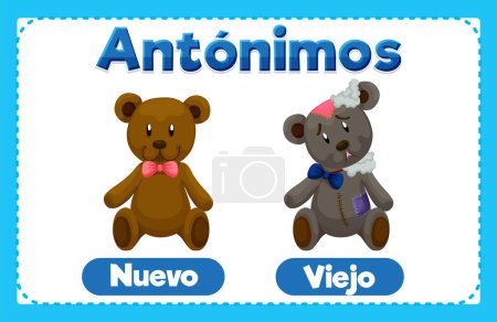 Illustration for A vector cartoon illustration of an antonym word card in Spanish language - Royalty Free Image