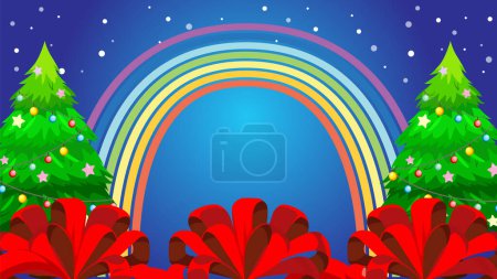 Illustration for Colorful rainbow with festive bows and Christmas tree decoration - Royalty Free Image