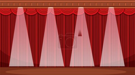 Illustration for Colorful vector cartoon illustration of a limelight curtain stage background - Royalty Free Image