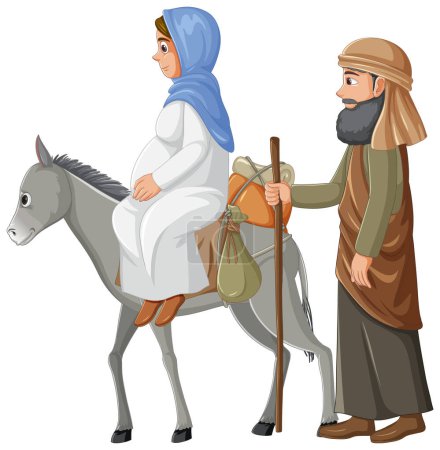 Ilustración de Virgen María y José viajan a Belén para el nacimiento de Jesús - Imagen libre de derechos