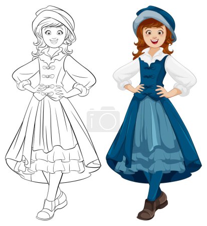 Illustration for A happy woman wearing an Austria traditional outfit, complete with a hat, is smiling - Royalty Free Image