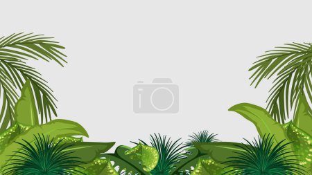 Illustration for Vector cartoon illustration of tropical plants forming a border frame - Royalty Free Image