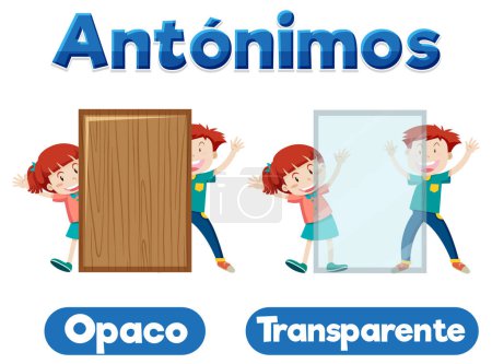 Illustration for Learn the meaning of Opaco and Transparente in Spanish through a fun cartoon illustration - Royalty Free Image