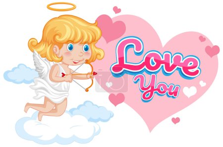 Ilustración de Adorable ángel con flecha con tema de amor para el Día de San Valentín - Imagen libre de derechos