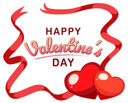Téléchargez les illustrations : Une bannière festive avec ruban rouge et coeurs pour célébrer la Saint-Valentin - en licence libre de droit