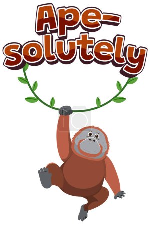 Illustration for A hilarious and cute cartoon illustration featuring a pun on the word 'ape-solutely' - Royalty Free Image