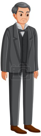 Téléchargez les illustrations : Un vieil homme portant un costume dans une illustration de dessin animé vectoriel - en licence libre de droit