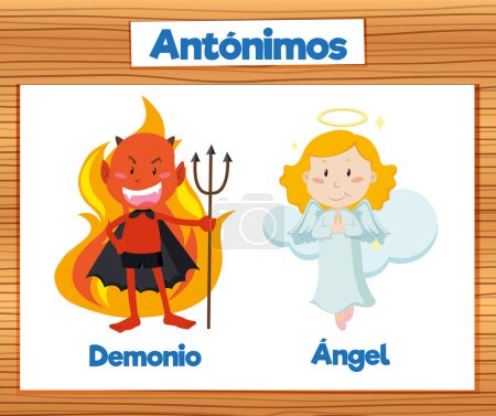 Ilustración de Imagen ilustrada de la palabra tarjeta que muestra los conceptos contrastantes de lo malo y lo bueno en español - Imagen libre de derechos