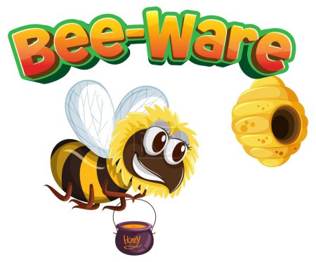 Téléchargez les illustrations : Une abeille de dessin animé mignonne et drôle avec un jeu de mots intelligent - en licence libre de droit