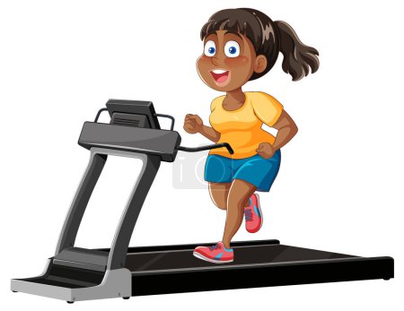 Illustration for Illustration of a middle-aged woman running on a treadmill - Royalty Free Image