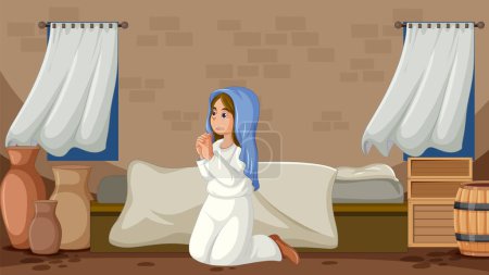 Illustration for Illustration of Virgin Mary in prayer during the Nativity of Jesus - Royalty Free Image