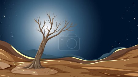 Téléchargez les photos : Illustration d'une scène religieuse avec Moïse et un arbre de la mort dans un désert la nuit - en image libre de droit