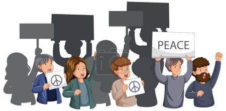 Ilustración de Ilustración de un grupo de personas que protestan por la paz - Imagen libre de derechos