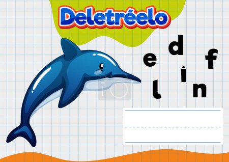 Ilustración de Una imagen educativa de una hoja de cálculo ortográfica temática de delfines en español - Imagen libre de derechos