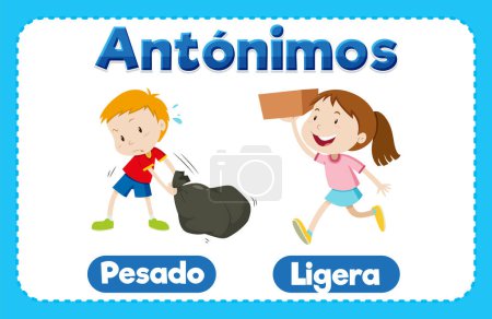 Illustration for A vector cartoon illustration of heavy and light words in Spanish for educational purposes - Royalty Free Image