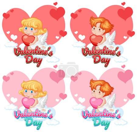 Illustration for A lovable angel cartoon holding a heart for Valentine's Day - Royalty Free Image