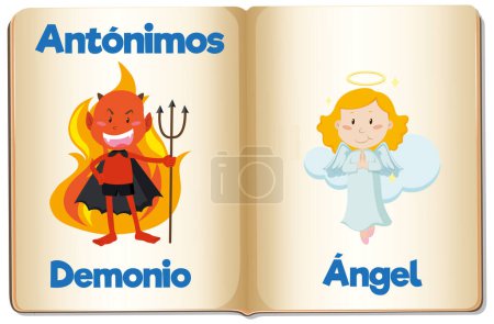 Téléchargez les illustrations : Carte illustrée pour apprendre les contraires en espagnol - en licence libre de droit