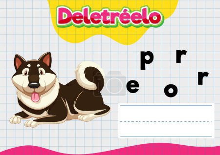 Illustration for A vector cartoon illustration style worksheet teaching Spanish spelling to children with a dog theme - Royalty Free Image