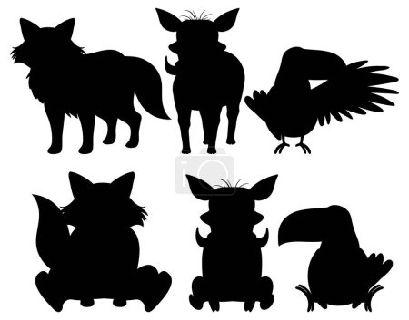 Téléchargez les photos : Une collection d'illustrations vectorielles de dessins animés présentant diverses silhouettes d'animaux sauvages - en image libre de droit
