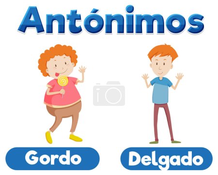 Ilustración de Anónimos ilustrados de enseñanza de tarjetas con palabras ilustradas en español Fat and Slim - Imagen libre de derechos